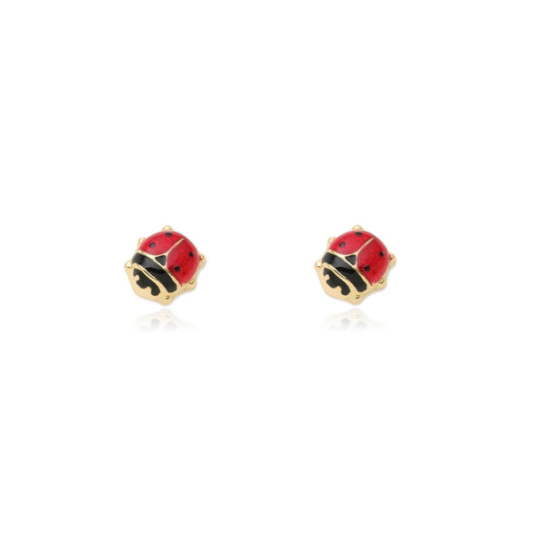 9ct Yellow Gold Red-Black Enamel Ladybird Children's Girls Earrings shine