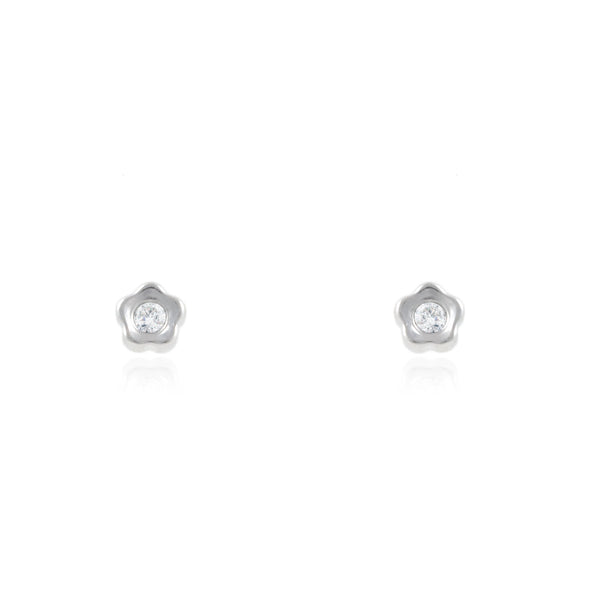 9ct White Gold Daisy Flower Cubic Zirconia Children's Baby Earrings shine