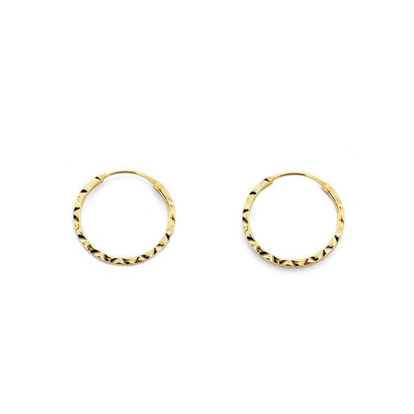 Pendientes Oro Amarillo 18K Aros Cuadrados Tallados 12 x 1 mm