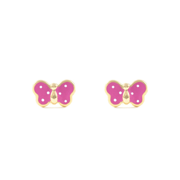 9ct Yellow Gold Intense Pink Enamel Butterfly Children's Baby Girls Earrings shine