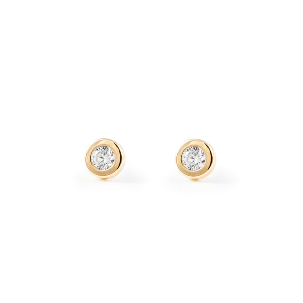 18ct Yellow Gold Round Cubic Zirconia Children's Baby Girls Earrings shine