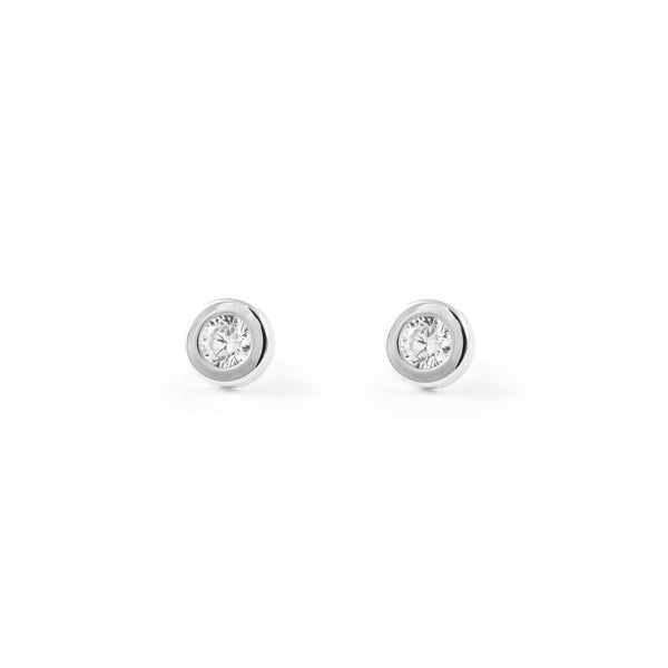 Pendientes Bebe-Niña Oro Blanco 18K Flan Redondo Circonita Brillo