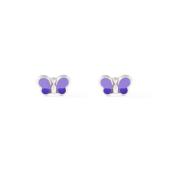 Pendientes Plata de Ley Mariposa Esmalte Morado Brillo