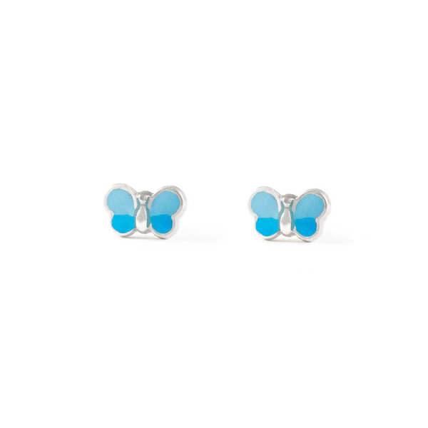 Pendientes Plata de Ley Mariposa Esmalte Azul Brillo