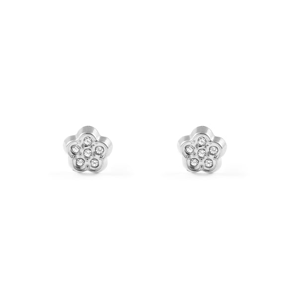 9ct White Gold Daisy Flower Cubic Zirconias Children's Baby Girls Earrings shine