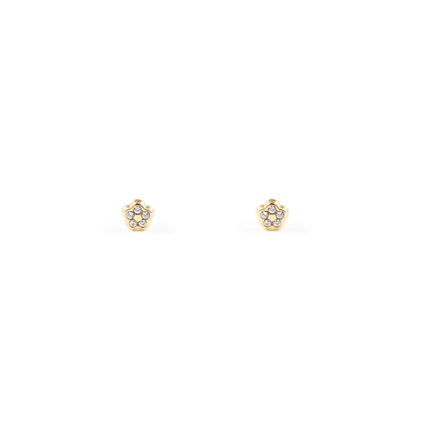 Pendientes Bebe Oro Amarillo 9K Flor Margarita Circonita Brillo