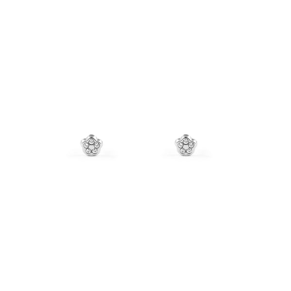 9ct White Gold Daisy Flower Cubic Zirconia Children's Baby Earrings shine