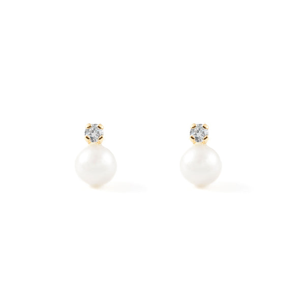 18ct Yellow Gold Cubic Zirconia Pearl 5 mm Children's Girls Earrings shine