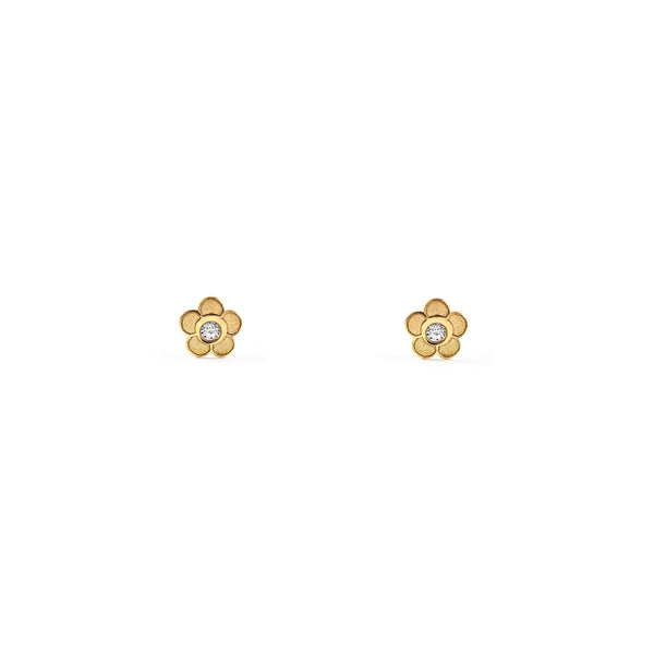 9ct Yellow Gold Daisy Flower Cubic Zirconia Children's Baby Earrings Matte Shine
