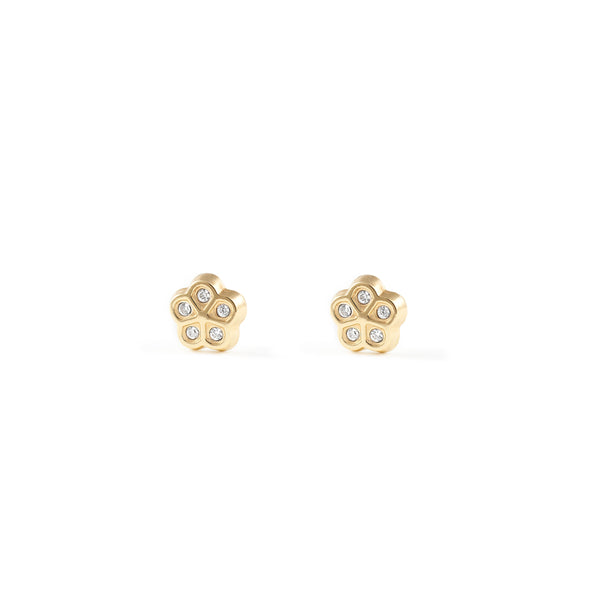 9ct Yellow Gold Daisy Flower Cubic Zirconias Children's Baby Girls Earrings shine