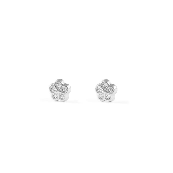 9ct White Gold Daisy Flower Cubic Zirconias Children's Baby Girls Earrings shine