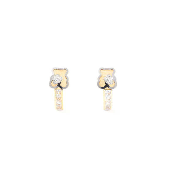 18ct two color gold Bear Cubic Zirconias Children's Girls Earrings shine