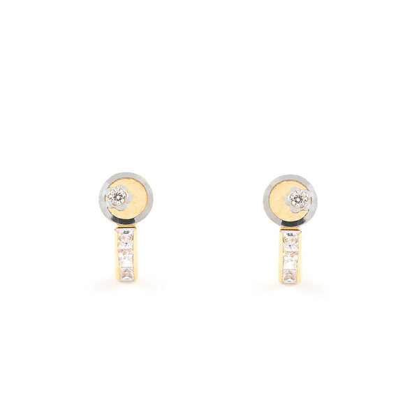 18ct two color gold Round Cubic Zirconias Children's Girls Earrings shine