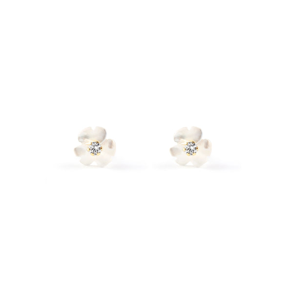 9ct Yellow Gold Nacre Flower Cubic Zirconia Children's Girls Earrings shine