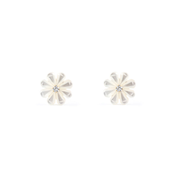 18ct Yellow Gold Nacre Flower Cubic Zirconia Earrings shine