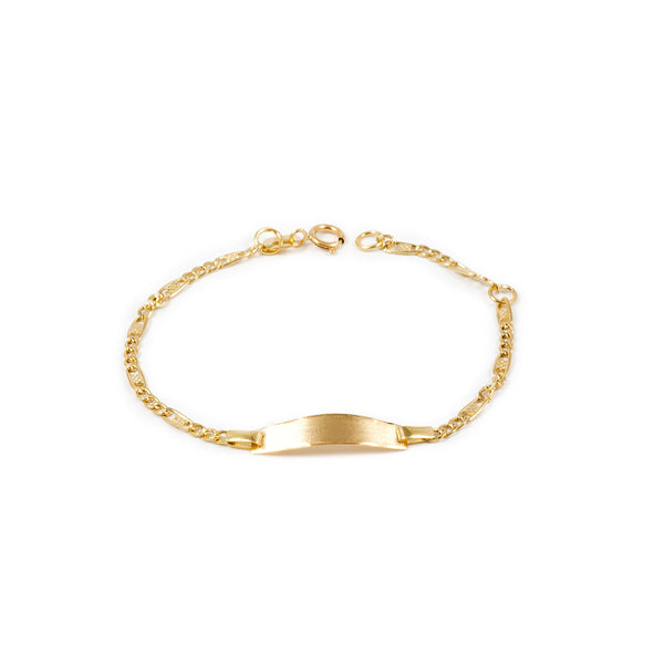 18ct Yellow Gold Personalized Figaro 3X1 Matte and Shine Slave Girls Bracelet 14 cm