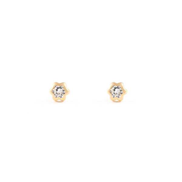 18ct Yellow Gold Flower Cubic Zirconia 3 mm Children's Baby Earrings shine