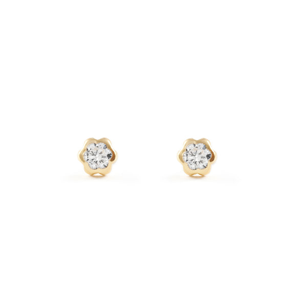 18ct Yellow Gold Flower Cubic Zirconia 3,75 mm Children's Girls Earrings shine