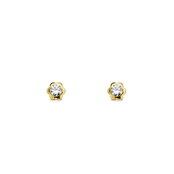 9ct Yellow Gold Flower Cubic Zirconia Children's Baby Girls Earrings shine