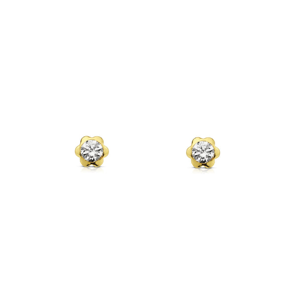 9ct Yellow Gold Flower Cubic Zirconia Children's Girls Earrings shine