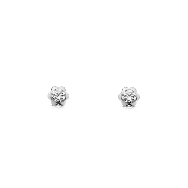 9ct White Gold Flower Cubic Zirconia Children's Girls Earrings shine