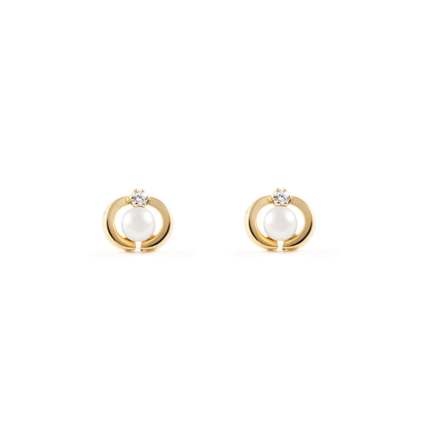 Pendientes Niña Oro Amarillo 18K Perla Botón 3 mm Circonita Brillo