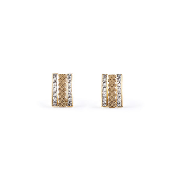 Pendientes Mujer-Niña Oro Amarillo 9K Rectangular Circonita Greca