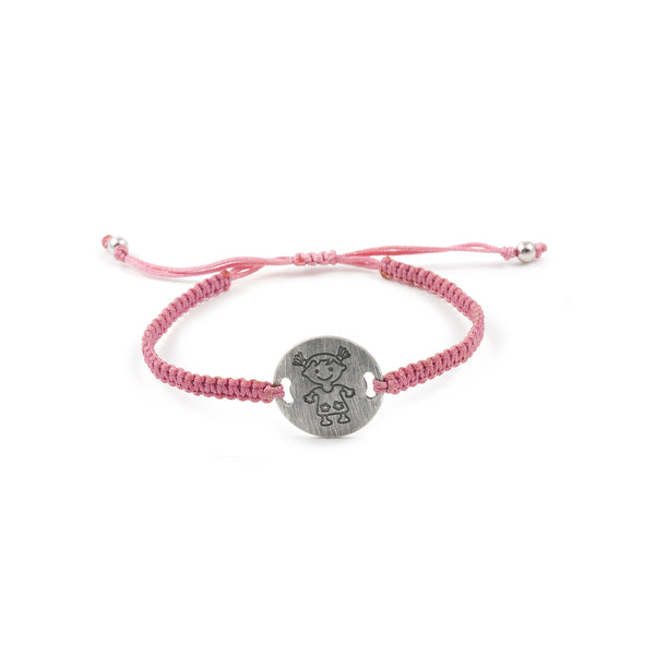 Pulsera Plata Macramé Rosa chapa niña