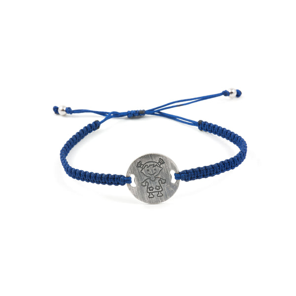 Pulsera plata macrame Azul chapa niña