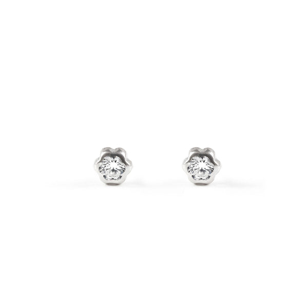 18ct White Gold Flower Cubic Zirconia 3,75 mm Children's Girls Earrings shine