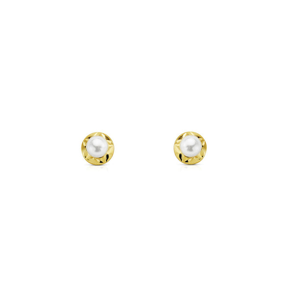 Pendientes Niña Oro Amarillo 18K Orla Perla Redonda 4 mm Estrella Brillo