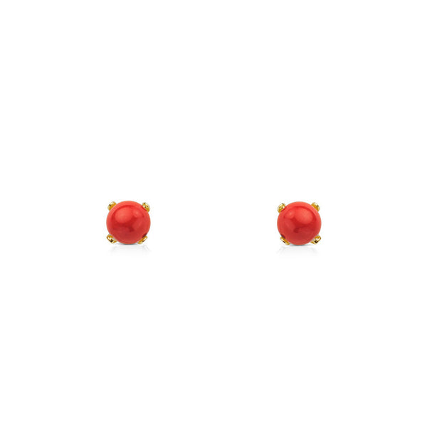 18ct Yellow Gold Coral 4 mm Children's Baby Girls Earrings shine