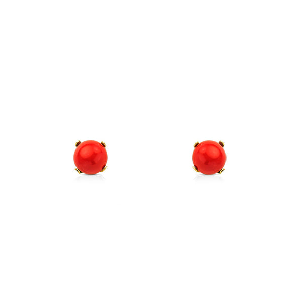 18ct Yellow Gold Coral 5 mm Children's Girls Earrings shine