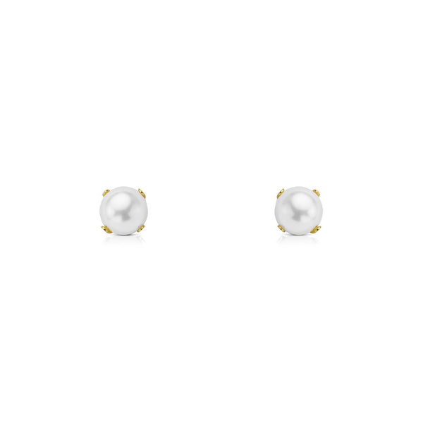 Pendientes Niña Oro Amarillo 18K Perla Redonda 5 mm Brillo