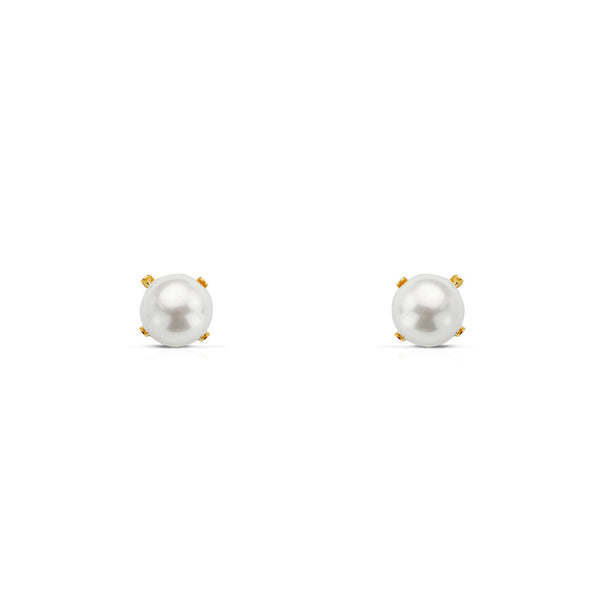 18ct Yellow Gold Pearl 6 mm Children's Girls Earrings shine