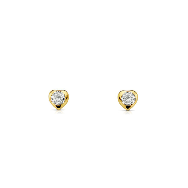 Pendientes Niña Oro Amarillo 18K Chatón Corazón Circonita 4 mm Brillo