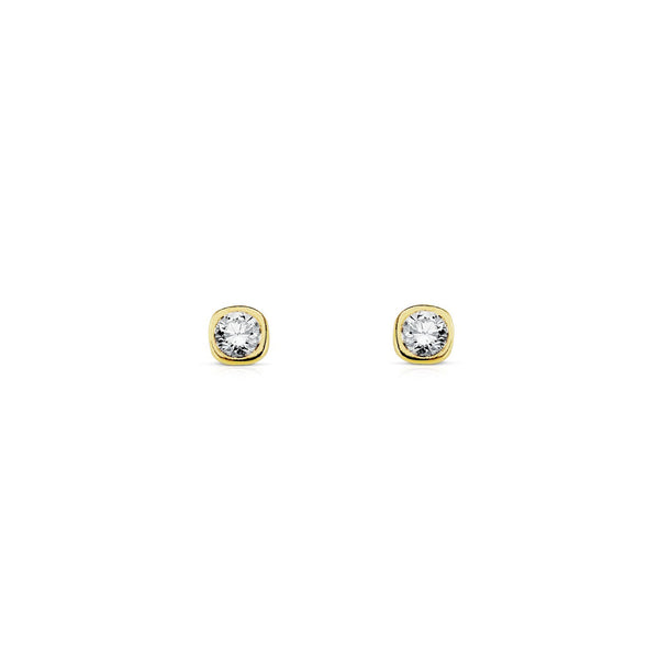 18ct Yellow Gold Square Cubic Zirconia 3 mm Children's Baby Earrings shine