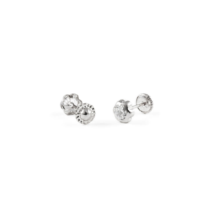 Pendientes Bebe Oro Blanco Chaton Margarita 3 mm.   