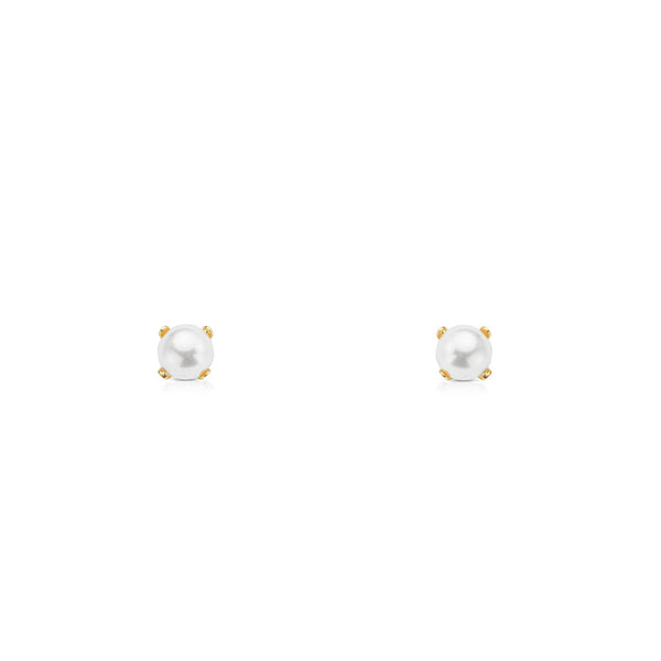 18ct Yellow Gold Pearl 3 mm Children's Baby Earrings shine