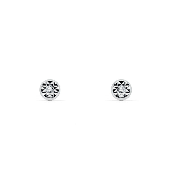 18ct White Gold Round Cubic Zirconia Children's Baby Girls carved Earrings