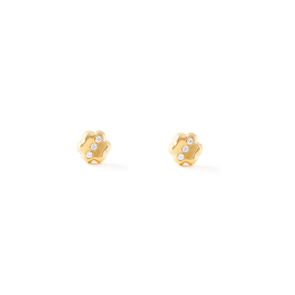 18ct Yellow Gold Daisy Flower Cubic Zirconia Children's Baby Girls Earrings shine