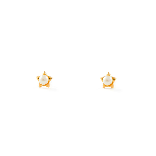 18ct Yellow Gold Star Pearl 2.5 mm Children's Baby Earrings shine