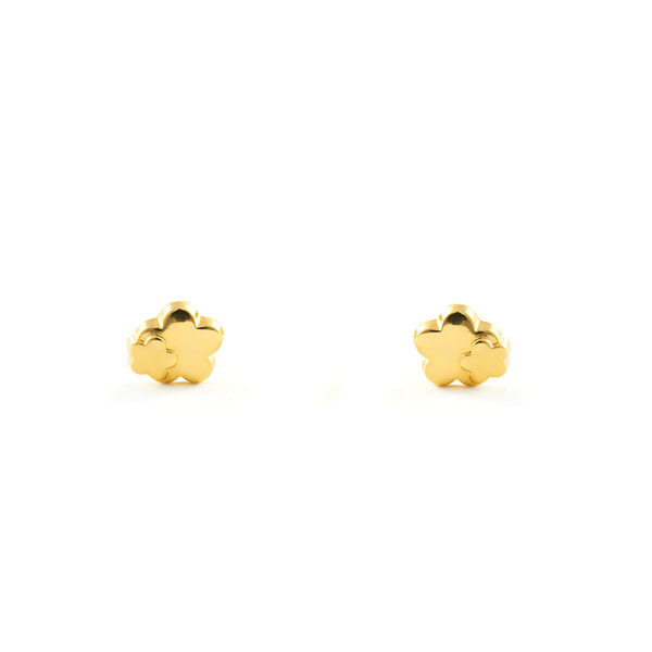 Pendientes Bebe Oro Amarillo 18K Flor Margarita Brillo