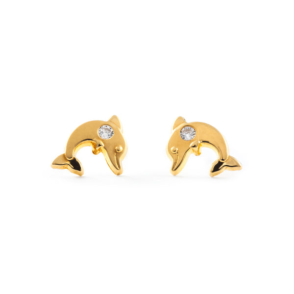 18ct Yellow Gold Dolphin Cubic Zirconia Earrings shine