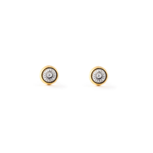 Pendientes Niña Oro Amarillo 18K Redondo Circonita Texturado