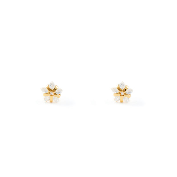 18ct Yellow Gold Star Cubic Zirconia Children's Baby Girls Earrings shine