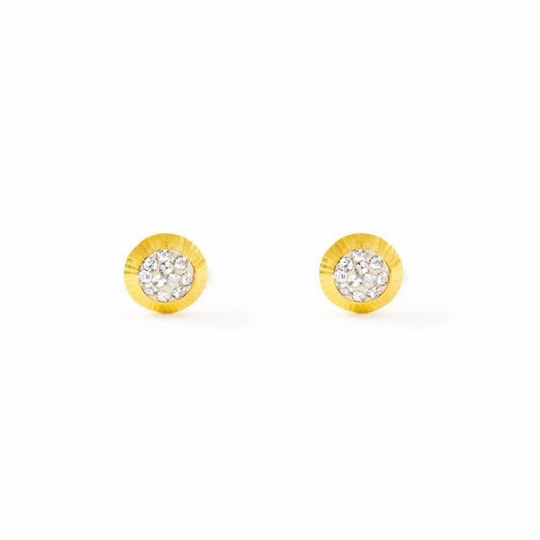 Pendientes Niña Oro Amarillo 18K Orla Redondo Circonita Tallados