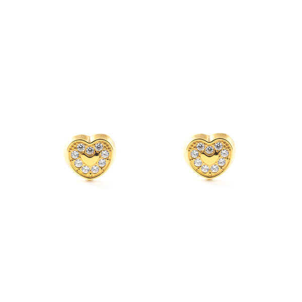 Pendientes Niña Oro Amarillo 18K Corazón Circonitas Brillo