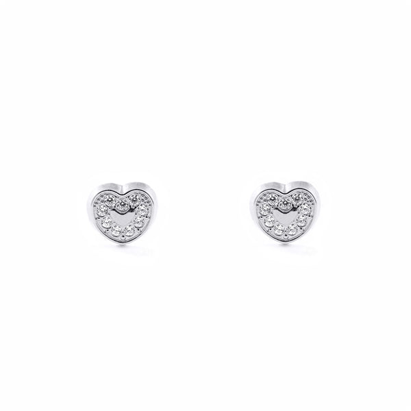 18ct White Gold Heart Cubic Zirconias Children's Girls Earrings shine