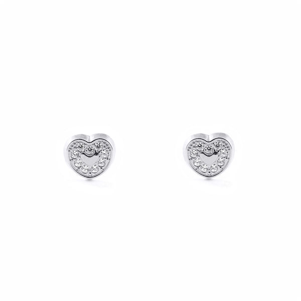 9ct White Gold Heart Cubic Zirconias Children's Girls Earrings shine